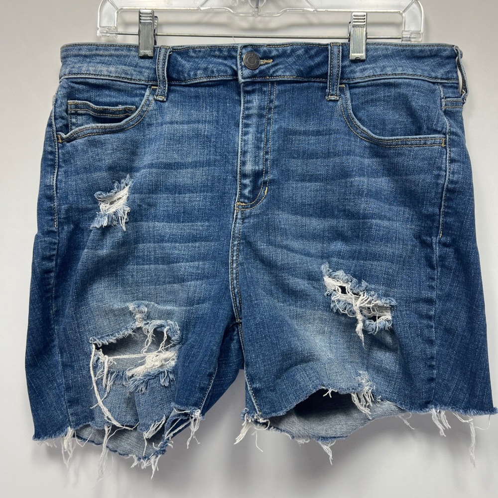 Ms. Cello Womens Distressed High Waisted Denim Shorts Medium Wash Raw Hem 16
